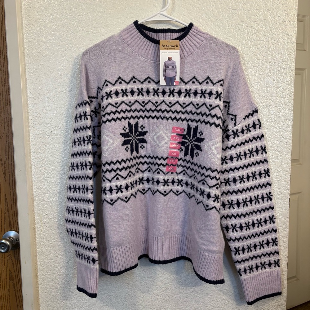Bearpaw Jacquard Pattern Pullover‎ Sweater Women's XXL Lavender Purple Nordic